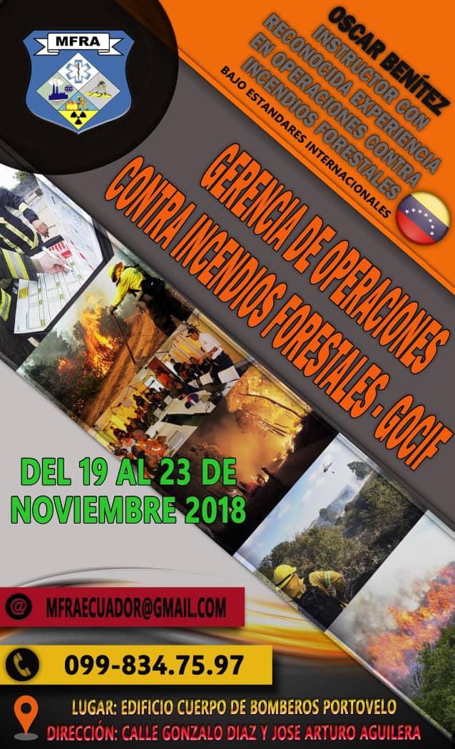 oscargat18's tweet photo. Curso Internacional de Gerencia de Operaciones Contra Incendios Forestales
No te pierdas esta gran oportunidad
Te esperamos.
#MfraEcuador
#OperacionesIncendios
#Gocif
#Protovelo
#PortoveloForestal
#InstructorOscarBenitez.
InformaciΓ³n:
mfraecuador@gmail.com
0998347597 https://t.co/Zx4mXGVE8b