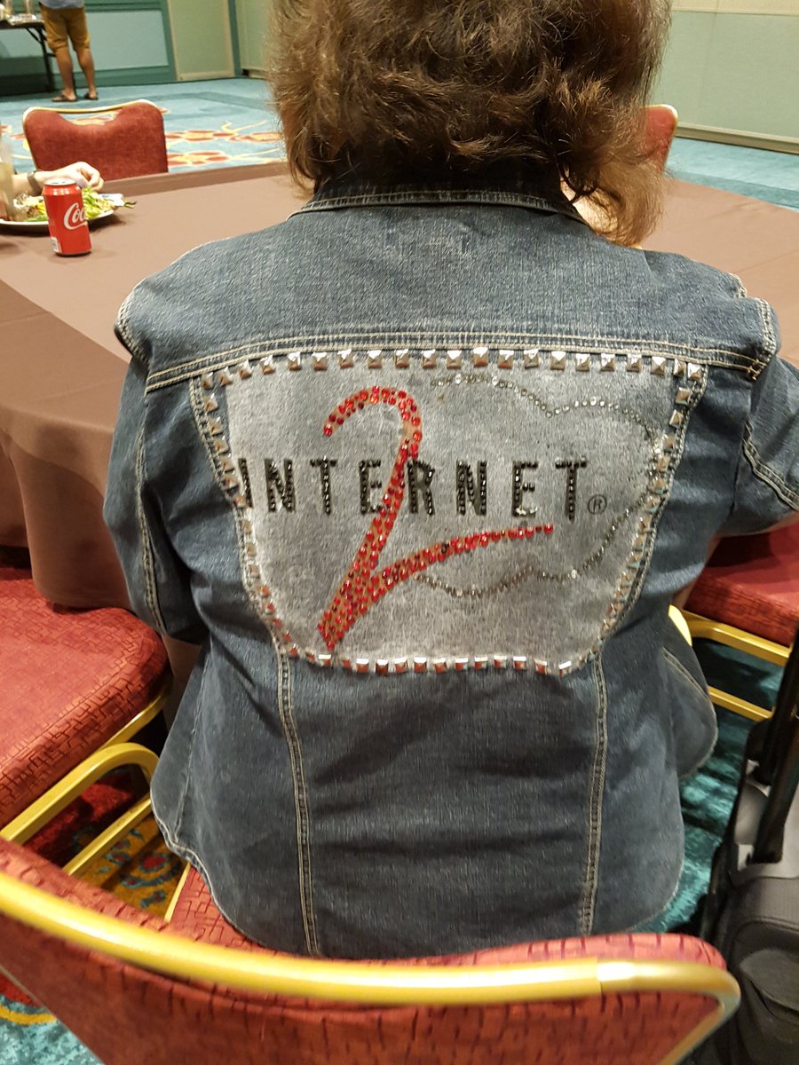 teamktown's tweet image. #techex18 memories: and I thought my lanyard with pins was bling.  Thanks for a great conference @Internet2 !