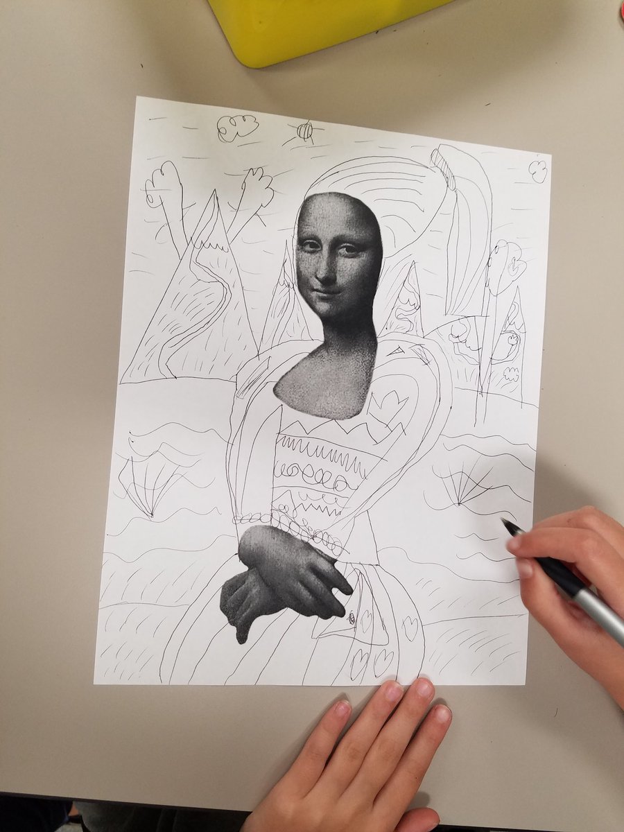 ramir145's tweet photo. Students were excited to learn all about Leonardo da Vinci and explore his works of art. Today, using the element of LINE and our CREATIVITY, students  recreated the Mona Lisa #howweexpressourselves @ADES_SMUSD https://t.co/ou1iKMstQI