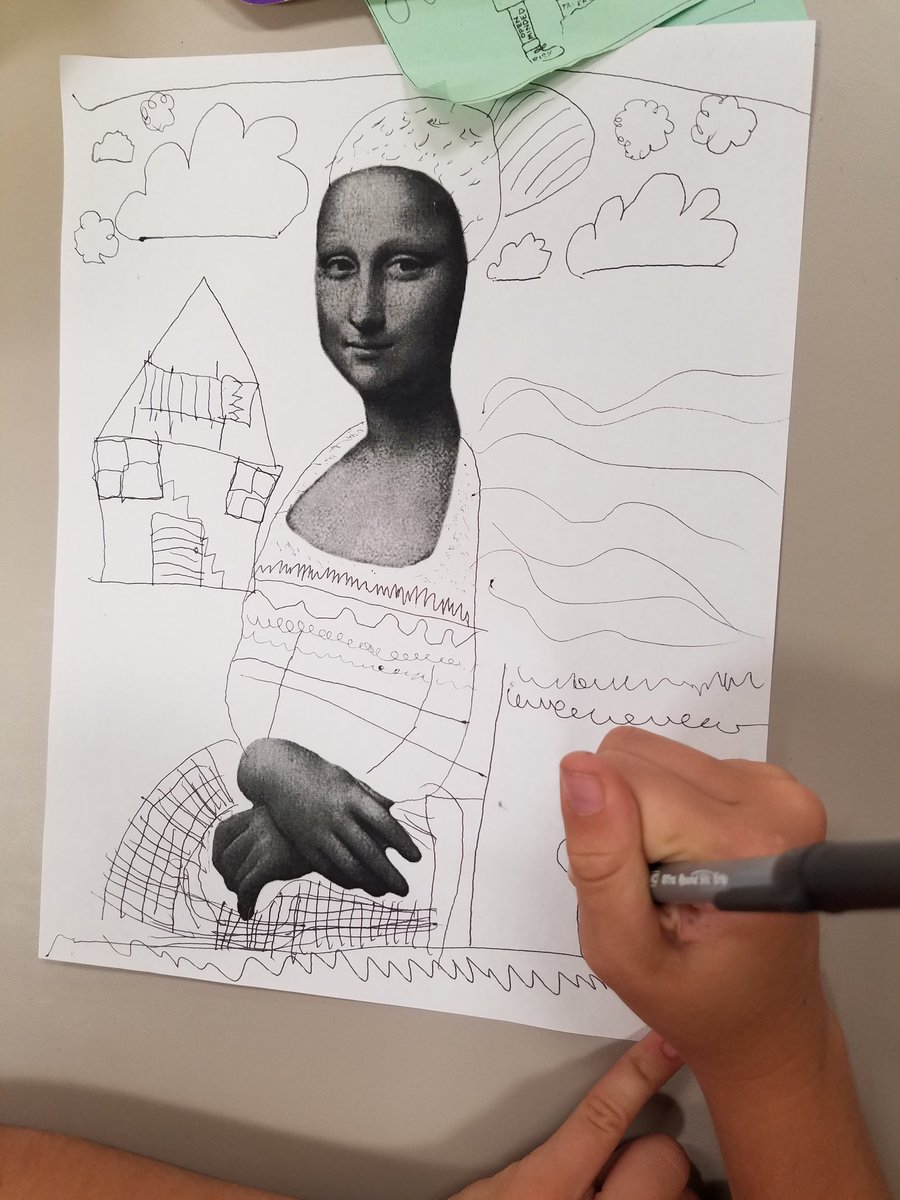 ramir145's tweet photo. Students were excited to learn all about Leonardo da Vinci and explore his works of art. Today, using the element of LINE and our CREATIVITY, students  recreated the Mona Lisa #howweexpressourselves @ADES_SMUSD https://t.co/ou1iKMstQI