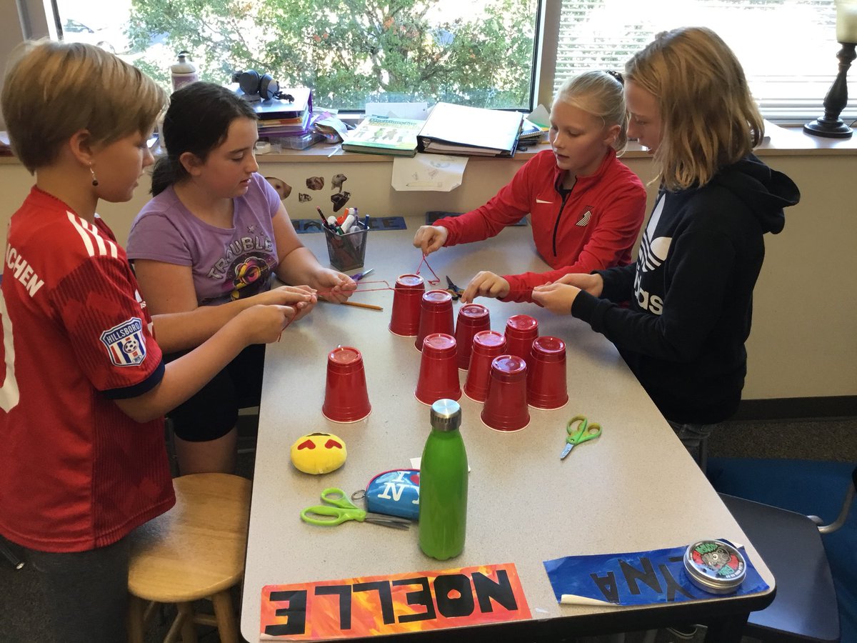 CougTeacher's tweet photo. #STEMChallenge #TeachImlay Cup stacking with no hands. How would you accomplish the task? This is what 6th graders came up with today. https://t.co/pbi3ch2B8V