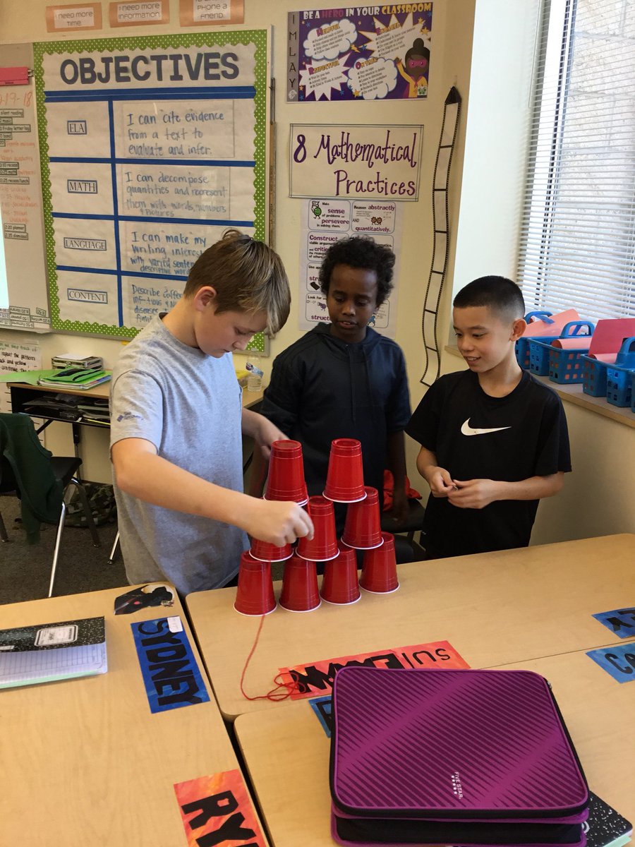 CougTeacher's tweet photo. #STEMChallenge #TeachImlay Cup stacking with no hands. How would you accomplish the task? This is what 6th graders came up with today. https://t.co/pbi3ch2B8V