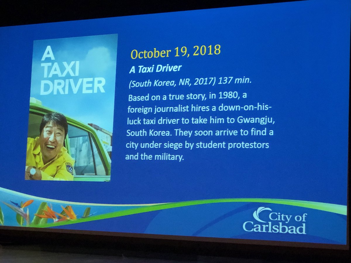 CarlsbadFriends's tweet photo. Foreign Film Friday tonight - βA Taxi Driverβ at Dove Library #TGIF #ForeignFilmFriday #DoveLibrary #Carlsbad https://t.co/SDef1BOFEt