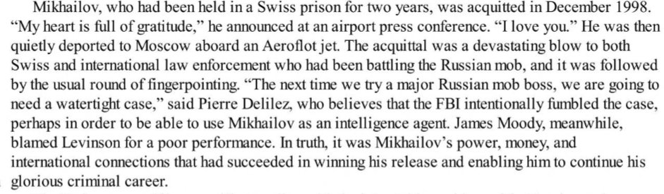 Global ConquestThe RU Mob was now fully entrenched as a powerful transnational force, they began to infiltrate political parties/pols in the US and abroad. In 96 Swiss authorities arrested Solntsevskaya OC boss Mikhas, but after 2 years in jail he was ultimately acquitted.