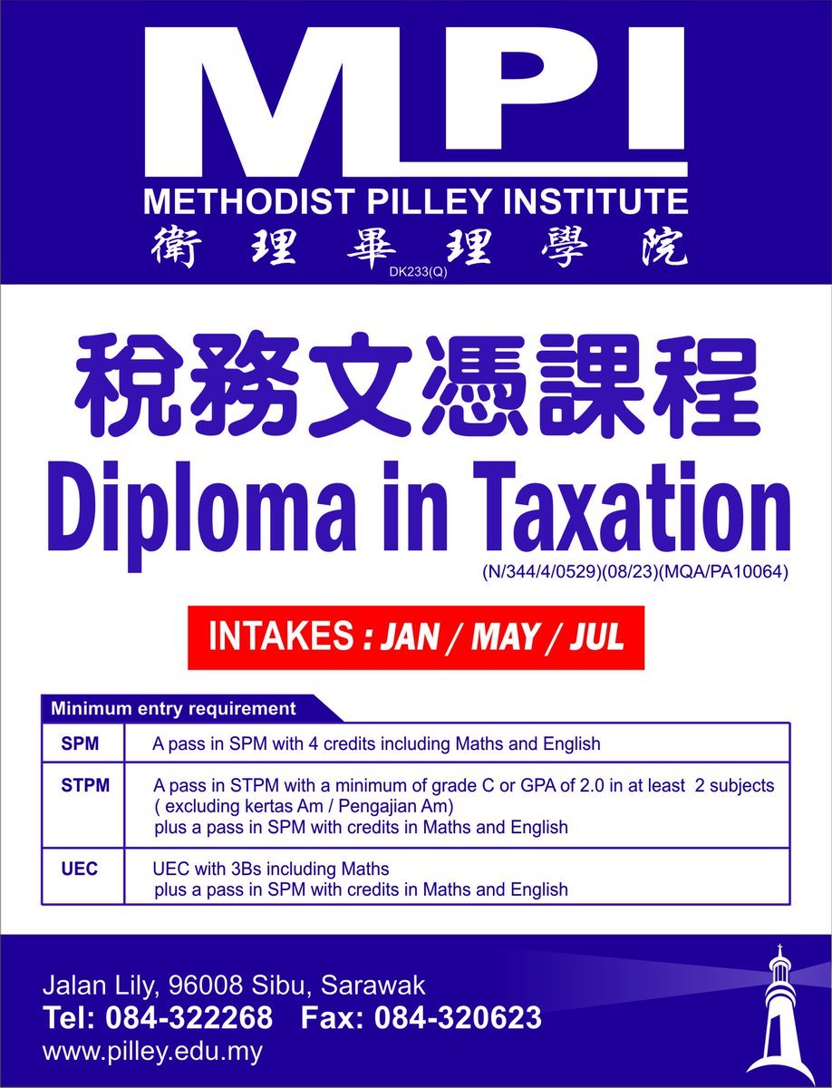 Methodist Pilley Institute On Twitter Diploma In Taxation