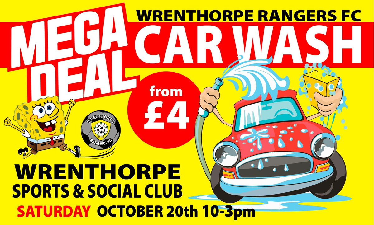 WrenthorpeFC's tweet photo. It’s Sponge Bob’s last day out of the year today, he’ll be here in Wrenthorpe displaying his best dance moves along with Wrenthorpe Rangers car washing team😃Best car wash in town, hope to see you there⚽️👍⚽️👍@JCAWakefield @OGACADEMY @RidingsFM @Wrenthorpecc @WakeExpress https://t.co/3rqNa7UKJ1