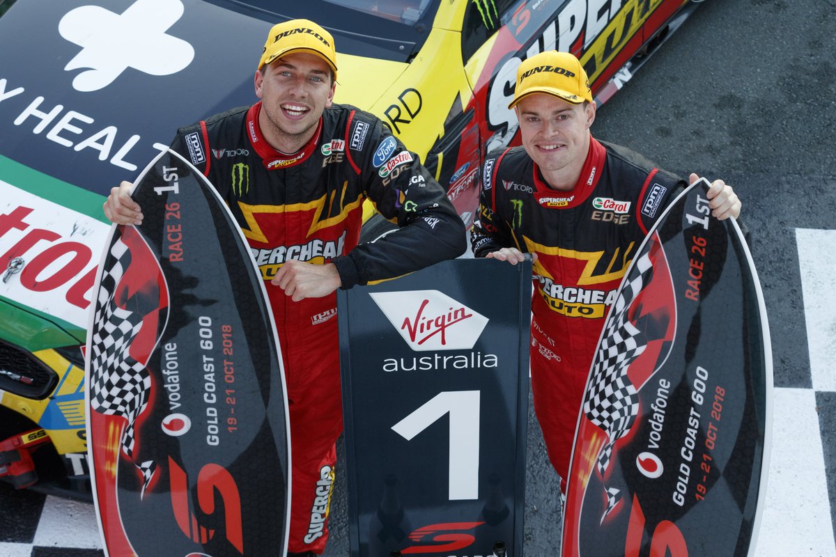 SupercarXtra's tweet photo. Twelve months on, different co-driver, same result for Chaz Mostert in the Saturday race of the Vodafone Gold Coast 600. #VASC #GC600 https://t.co/xfEht1j65v
