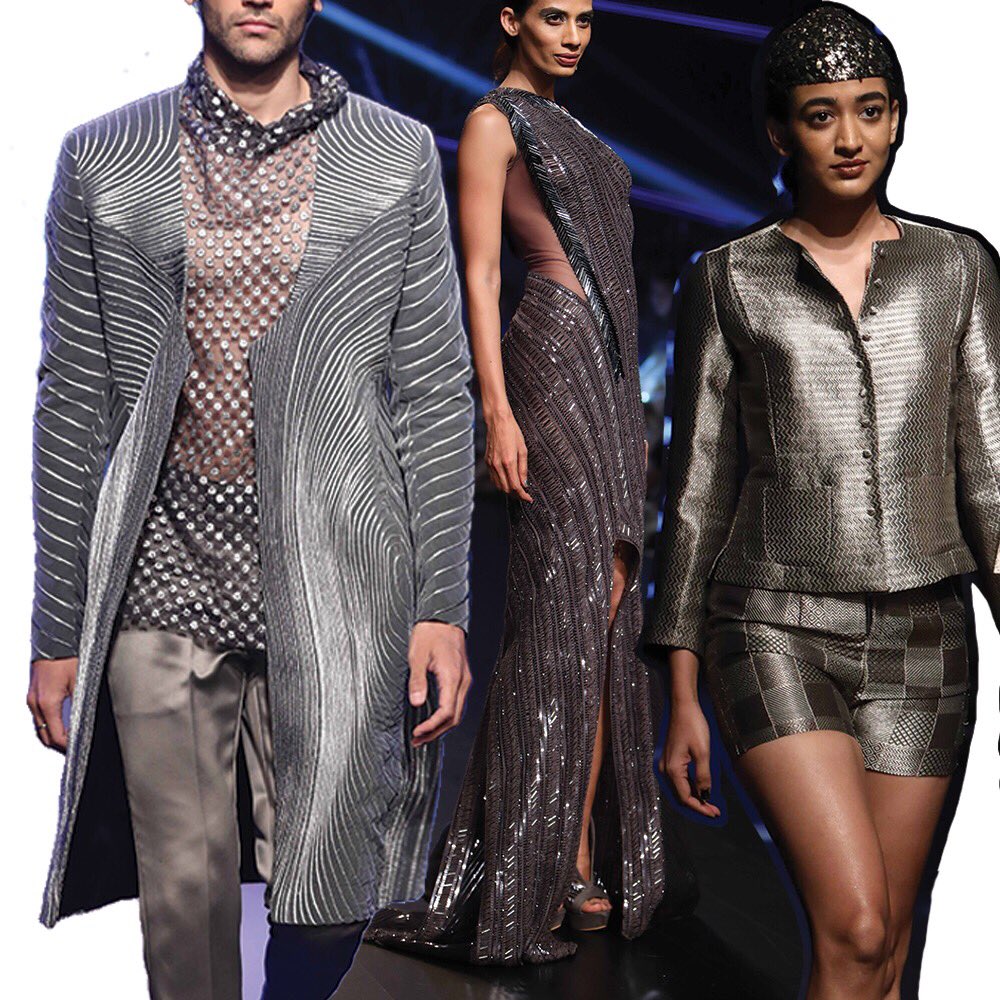 LakmeFashionWk's tweet photo. #LFWTrends: Rounding up the best metallic details spotted on the runway at Lakmé Fashion Week W/F'18 https://t.co/aL19Cd2BWP