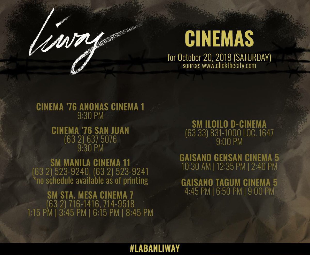 GDC_Dreamers's tweet photo. Feel LIWAY's love this Saturday.  Here are our cinemas for today.

#LabanLiway
#Liway2ndWeek
https://t.co/p5WLHQGG7J https://t.co/TTHeJuYY8t