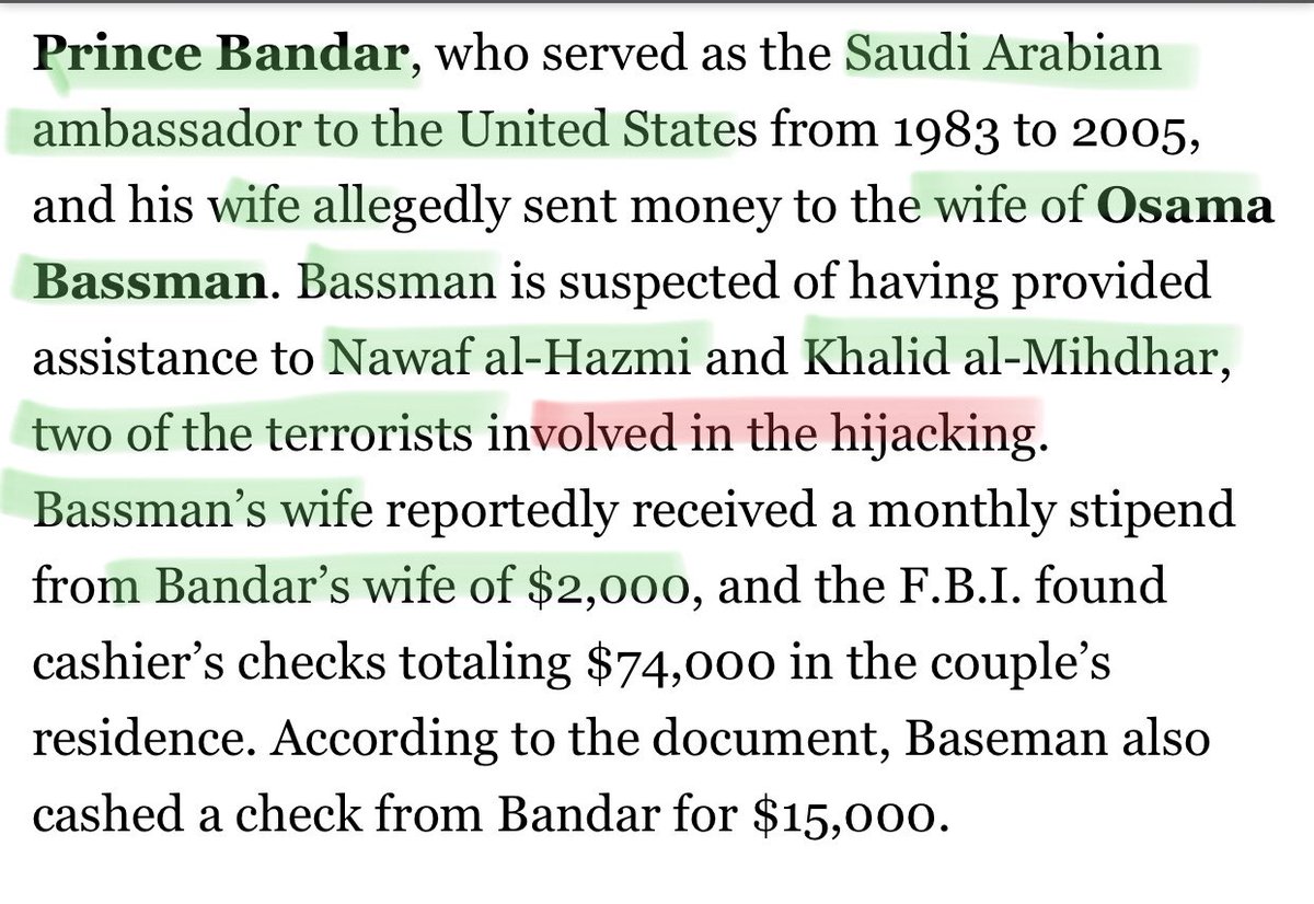Ambassador Bandar “Bush” made payments thru his wife to the wife of Osama Bassman who sent money to two of the terrorists involved in the 9/11 attacksVanessa Haydon Trump dated Ambassador Bandar’s son for 3 years... Afterward, she was introduced to Don Jr by Donald Trump 