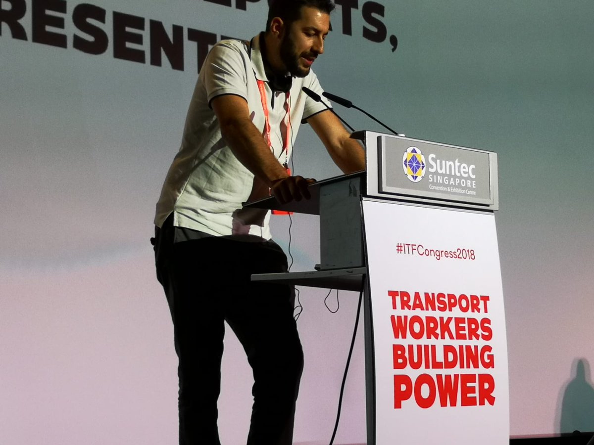 Luciano Salamon presenting ITF Railways Conference report. #itfcongress18 #ITFRailways