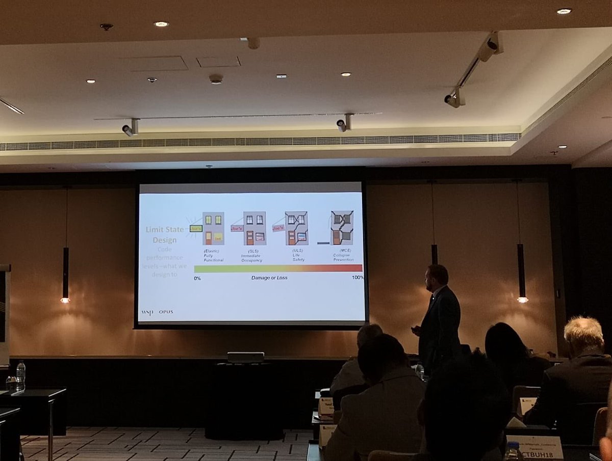 wsp's tweet photo. “If we blindly follow codes, who says the codes are right?” Paul Campbell challenges attendees of the @CTBUH seismic workshop #2018PolycentricCities https://t.co/I3ZmygqWdg