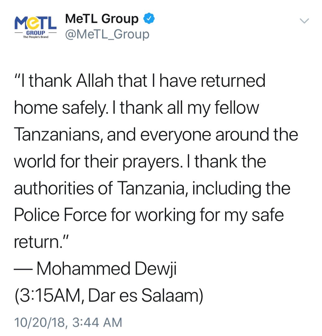 RMayene's tweet photo. The Lion is back. God is great #AllahuAkbar @DewjiFoundation @MeTL_Group #ChangeTanzania #BringBackMo #BringBackOurMO https://t.co/hzQFKmE4ij