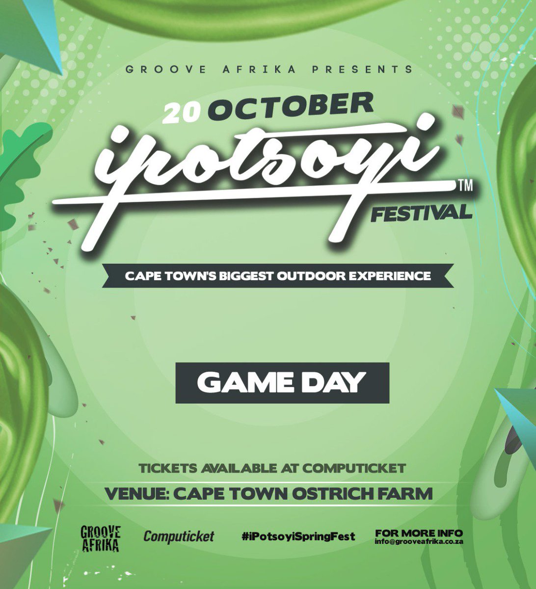 iPotsoyiSA's tweet photo. GAME DAY! The sun is out to play ;) The moment we have all been waiting for.. #iPotsoyiSpringFest is here!! Shout out to our sponsors Hunter's and Gentlemen Jack! Limited tickets will be available at the gate from 12pm. No pass outs until 7pm. https://t.co/W49uMJKTMw
