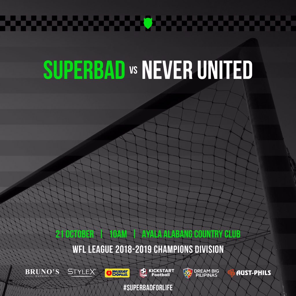 SuperbadFC's tweet photo. Superbad boys back in action tomorrow against Never United. If you’re in the area, drop by! 😈⚽️

#SuperbadFC #SuperbadForLife #BrunosBarbers #MisterDonutPh #StylexPh #KickstartFootballPh #DreamBigPilipinas https://t.co/5vL9jsKuaF