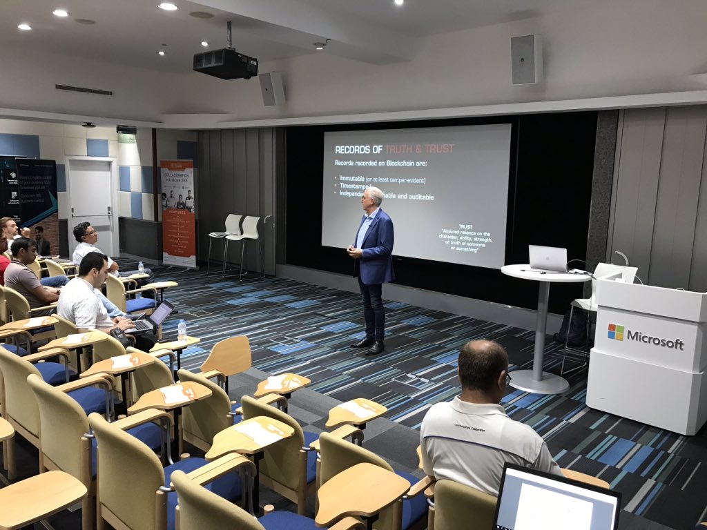 spsdxb's tweet photo. Maarten Boender from @Sphereon talking about #Blockchain and #SharePoint #spsdxb #spsevents https://t.co/1PLZIYZmBq