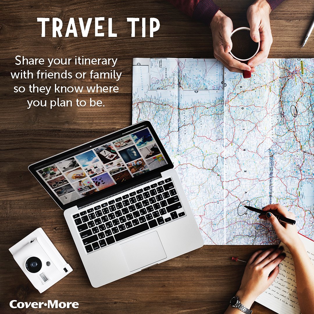 #TravelTip: Share your itinerary with #friends or #family members so they know where you are in case something goes wrong.