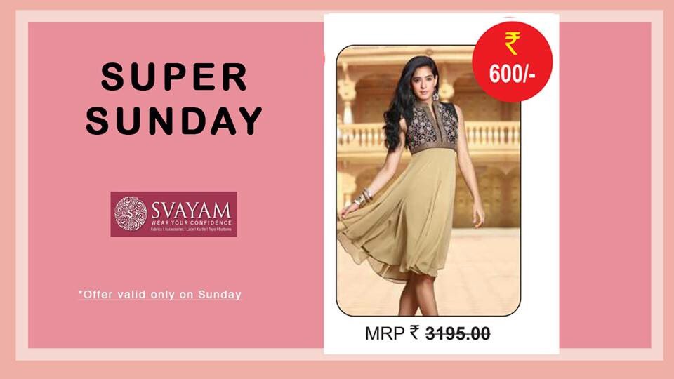 SvayamGroup's tweet photo. Super Sunday Kurtis starting Rs 250 onwards at Svayam Showroom - 4 AB, Kandivali Industrial Co-op industrial estate, Hindustan Naka, Kandivali West, Mumbai - 400067.
Mob : 9082763728

Super Sunday - Every Sunday. 
*Offer valid till stocks last https://t.co/oW7HvVRANX
