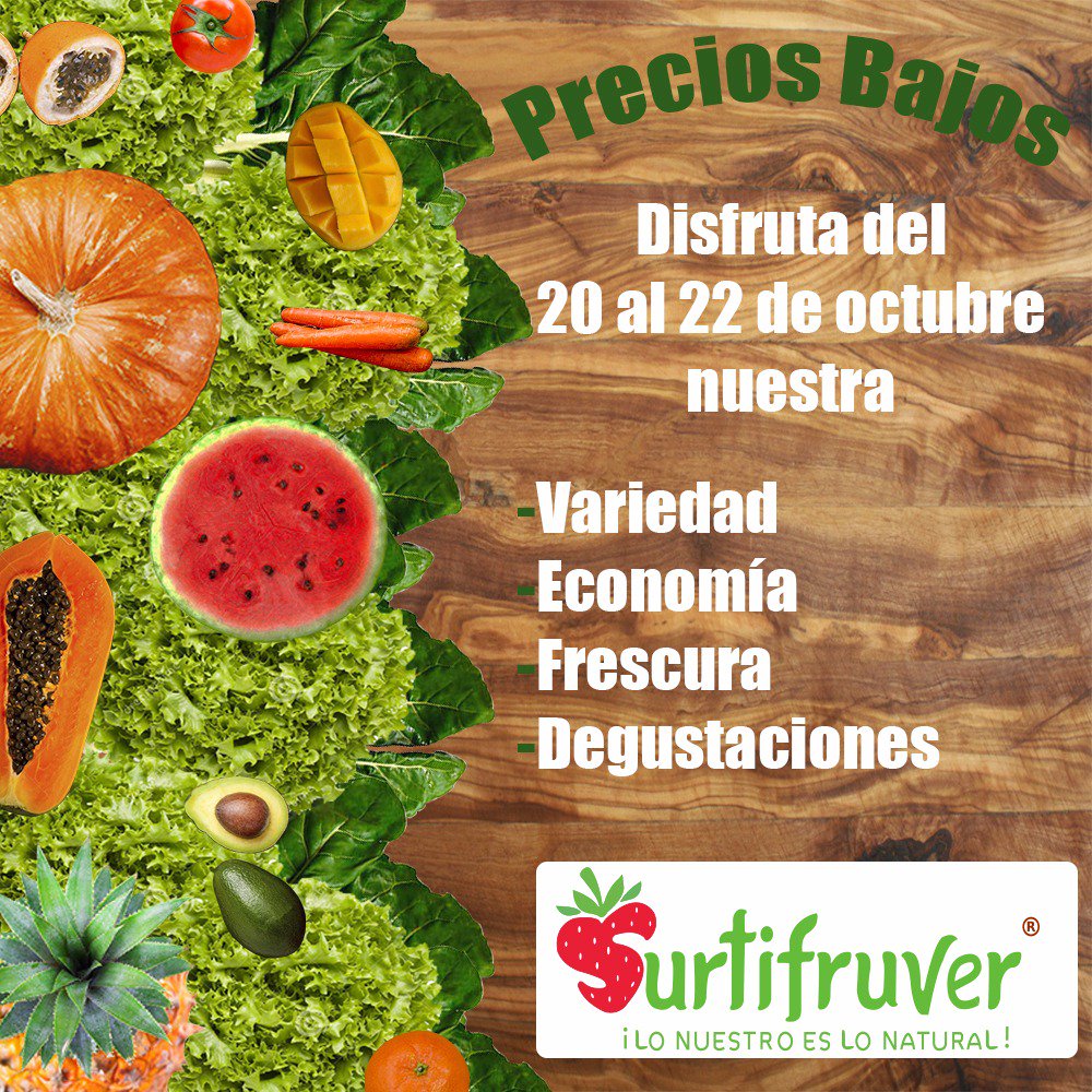 surtifruver's tweet photo. 📆ESTE FIN DE SEMANA📆
🍒🍐🥑Encuentra gran variedad en frutas y verduras, precios bajos y degustaciones de la frescura de nuestros productos🍑🍍🍓
🔔No olvides visitar nuestras tiendas🔔
#LoNuestroEsLoNatural https://t.co/5cx8wGbApN
