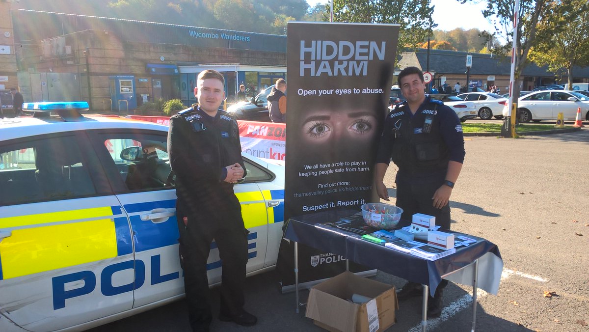 Today #WycombeNHPT & #MarlowNHPT are down at Adams Park before the #WWFC game talking to people about #HiddenHarm as well as handing out general crime prevention advice. If you're coming down to the game come and say hi!