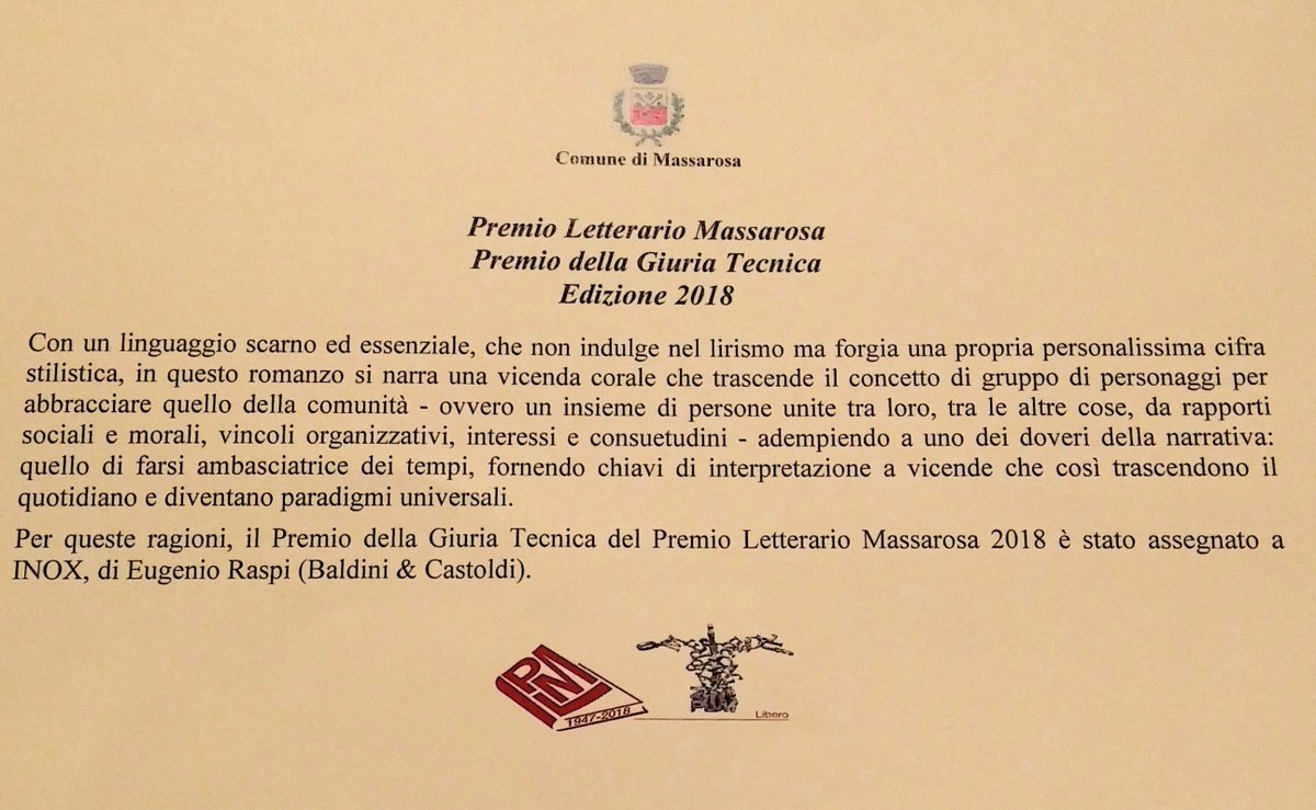 inox_libro's tweet photo. Motivazione per il Premio decretato dalla Giuria tecnica al #PLM2018 #Massarosa parole che valgono tutti i sacrifici compiuti per raggiungere dei traguardi, per me, inaspettati.
@inox_libro @BaldiniCastoldi https://t.co/7ceSCMtoXz