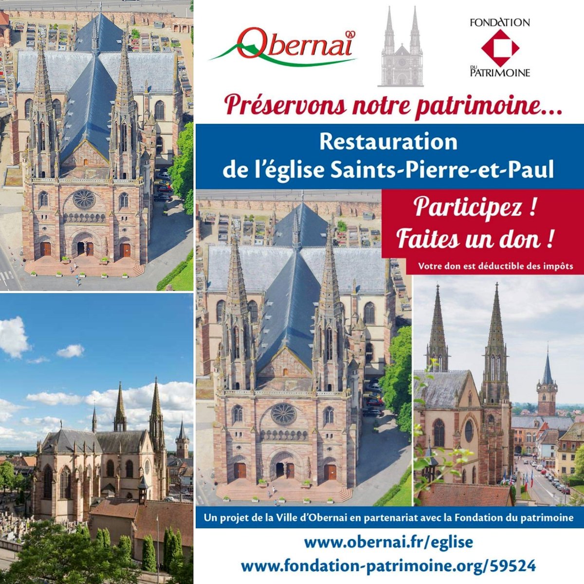Campagne de financement participatif lancée par la Ville d'#Obernai et la Fondation du patrimoine #Alsace afin de contribuer à financer la restauration de l'#église Saints-Pierre-et-Paul estimée à plus de 2 millions d'euros.  fondation-patrimoine.org/les-projets/eg…