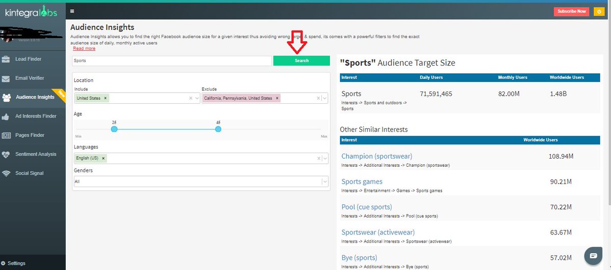 kintegraio's tweet photo. Understand your audience at a deeper level with Audience Insights.
Create the right audience size with the new feature of #Kintegra Labs- #AudienceInsight! Sharper accuracy in the audience size with the option of EXCLUDING country/states/cities which are not required. https://t.co/ugfWvbliE5