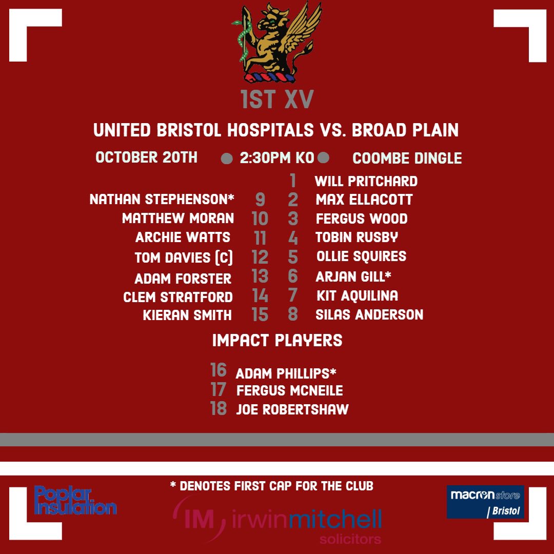 UBHRFC's tweet photo. Your #ubh teams to face Broad Plain and UWE Freshers at Coombe Dingle today, 2:30pm and 12pm respectively!
Also look forward to welcoming @irwinmitchell down to watch the game!
#oldkingcole #upthemedics #ubhrfc #fortressdingle https://t.co/qYITMk1MuT