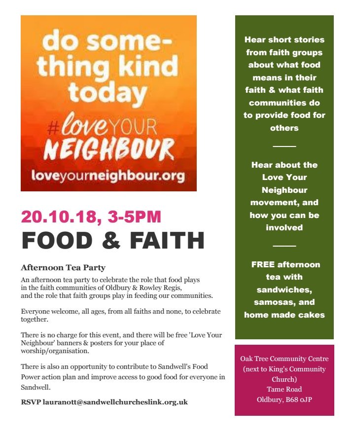 ChurchesLink's tweet photo. Sandwiches ✔ Samosas ✔ Cakes ✔ Drinks ✔ Speakers from different faith groups ✔ Love Your Neighbour resources ✔ Food Power action planning ✔...we're all ready, all that's missing is YOU!

Still time to book in... https://t.co/SiuTUwcGHX