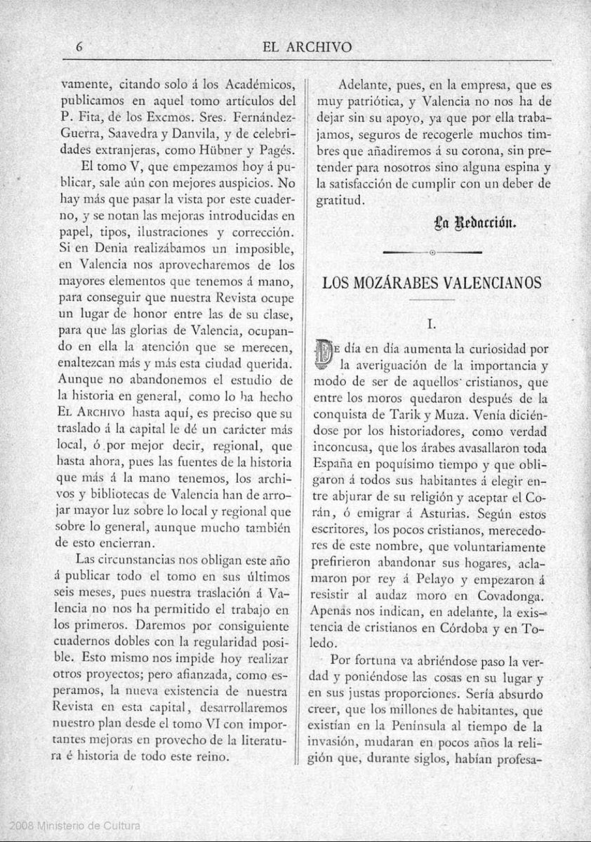 Los mozárabes valencianos. Roque Chabás y Lloréns. Sección VII.

Revista de ciencias históricas «El Archivo». Tomo V. Cuaderno I. Valencia, Julio de 1891. Páginas 16 a 20.

prensahistorica.mcu.es/es/consulta/re…
prensahistorica.mcu.es/es/consulta/re…