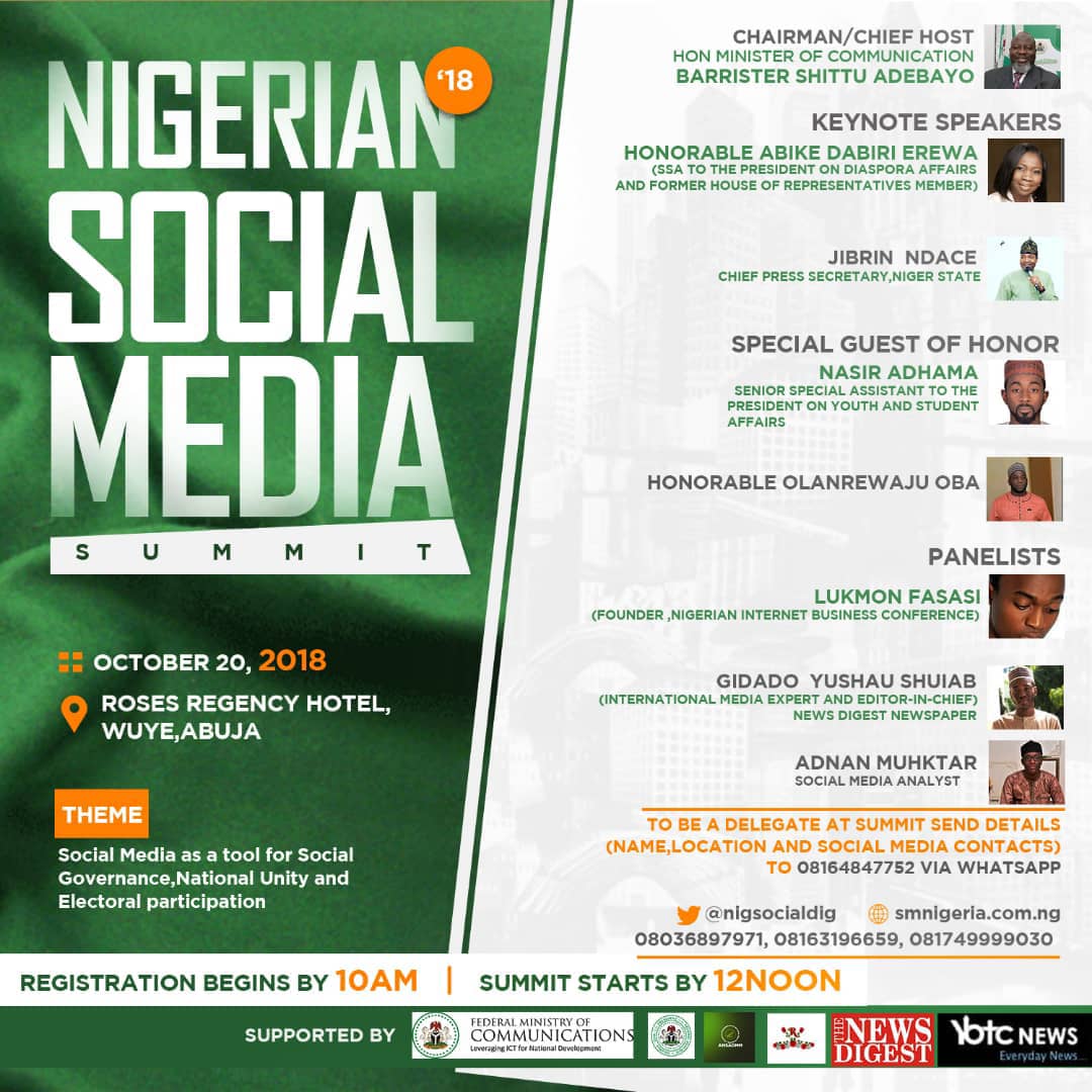 JustAuto_ng's tweet photo. Nigeria social media summit @ Roses Regency hotels and suits Wuye; Abuja. You don't want to miss it #nsms2018 @atiku @NGRPresident @NGRSenate @USEmbassyAbuja https://t.co/ng2r0wDV4O
