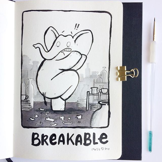Camillesland's tweet photo. Breakable.
#inktober #inktober2018 #inktoberday30 #breakable #illustration #indiaink #sketchbook #illustrated #illustragram #instaart #elephant #kidlitart #hellogiggles #camillemedina https://t.co/DZcfA80VYw https://t.co/DBWKgp2F79