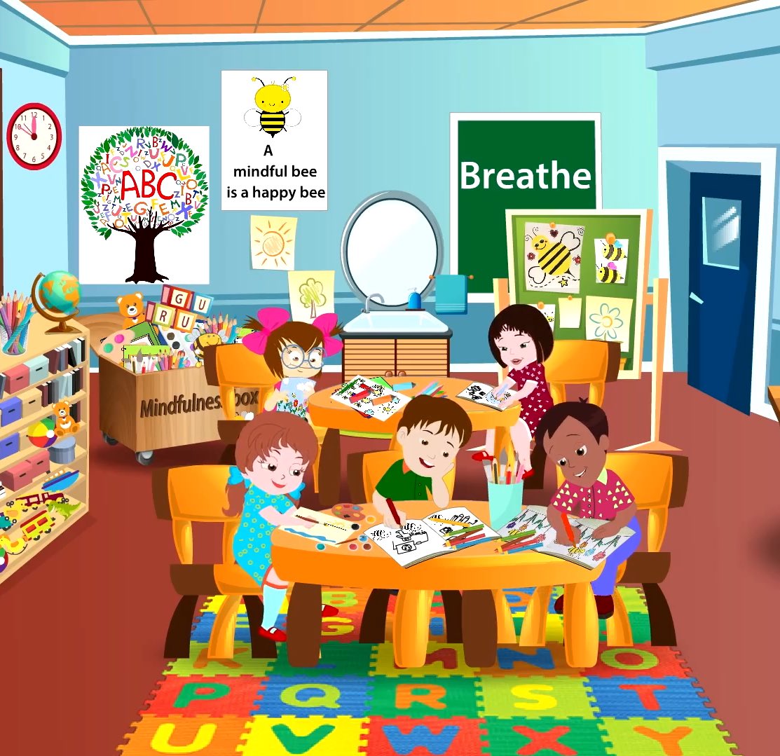 "A mindful bee is a happy bee" my favorite sign in my classroom 😊🐝