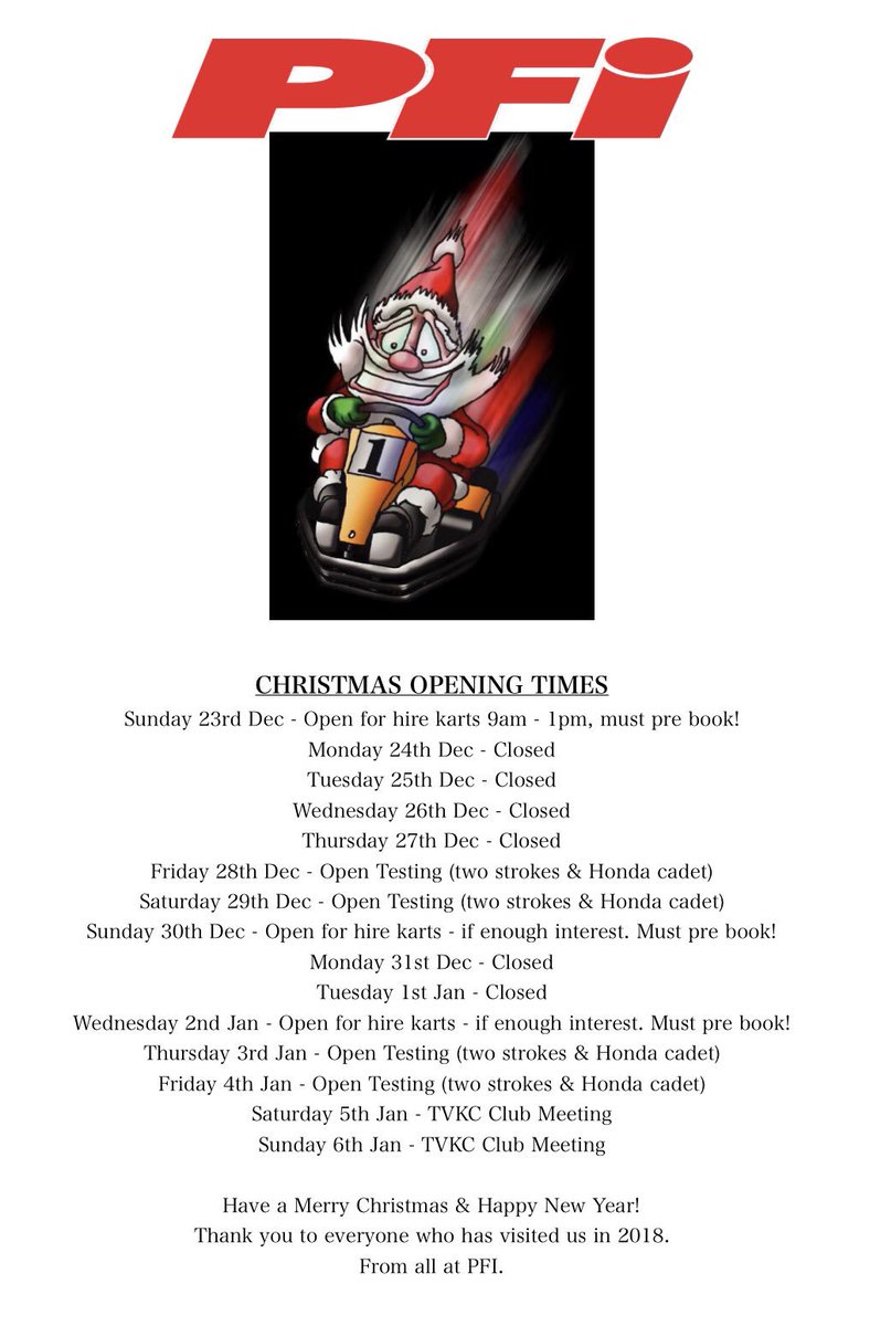 Christmas/New Year opening times 2018-2019