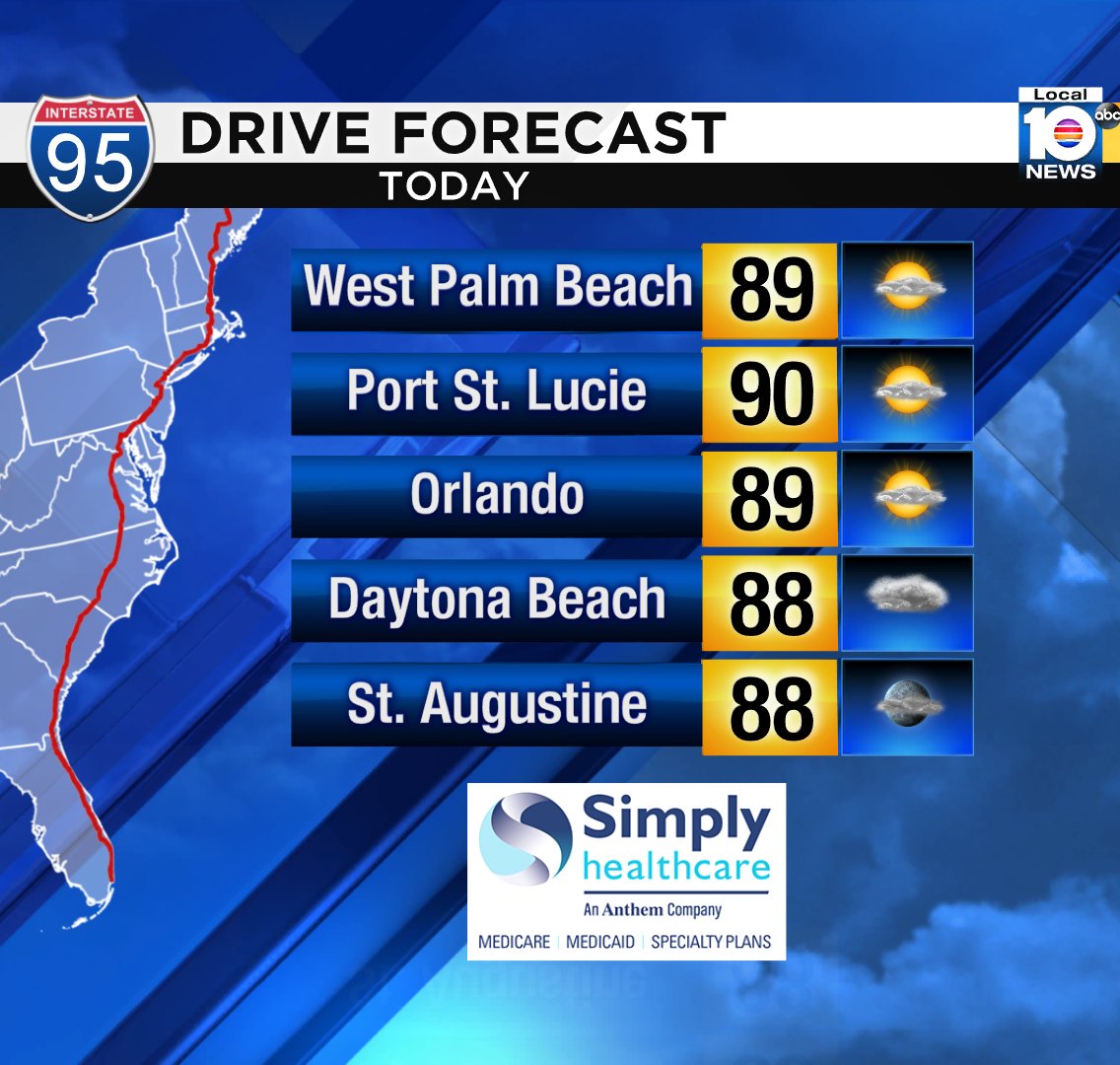 Good Morning! Here are some select city forecasts for your drive along I-95 Presented by Simply Healthcare https://t.co/XMqSA6YHBq