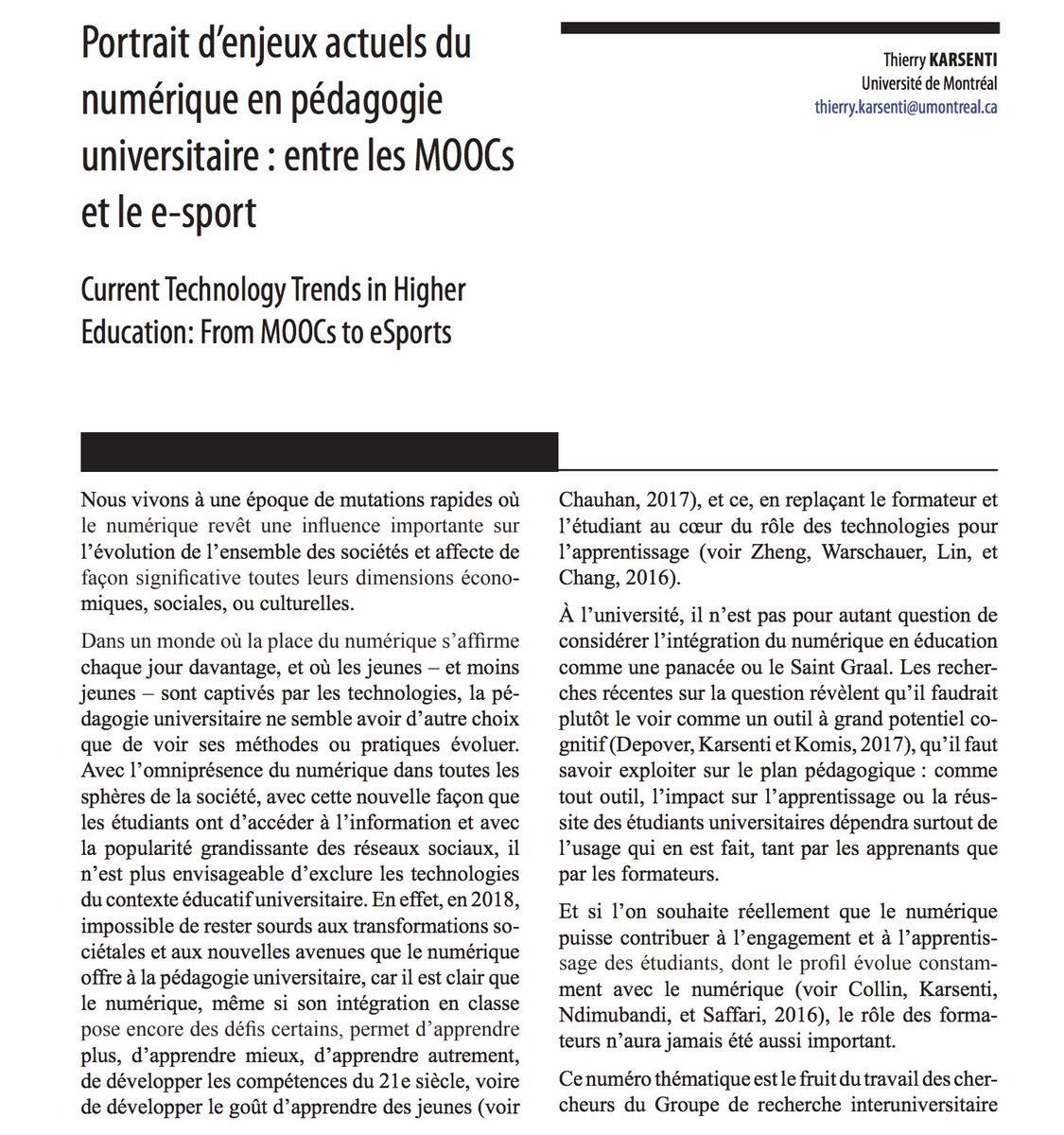 gdumouchel's tweet photo. Portrait d’enjeux actuels du #numérique en #pédagogie universitaire: entre #MOOC et #eSports
Nouveau no thématique de la @ritpu par @GRIIPTIC https://t.co/GzEpxFaXzT 
avec des articles de @thierryUdM @hamidsaffari @SCollin_UQAM @Bug_Jul @poellhub
#TICE #eduQC #edtech #université https://t.co/Vwzxka2SAv