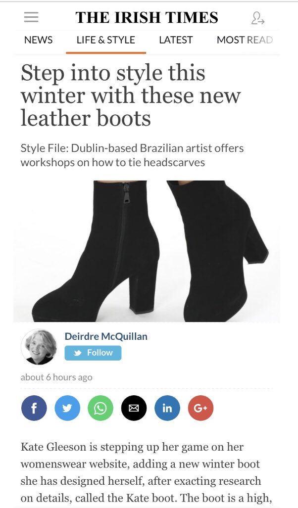 Thank you @deemcquillan &amp; @irishtimes for the piece on our ‘Kate Boot’ in today’s Irish Times #onlineshopping #diffusionbykate #boots #fashion