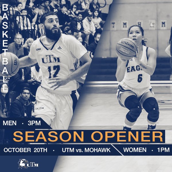 UTM_Athletics's tweet photo. @UTM 🦅Varsity Basketballs 🏀 starts their today vs the Mohawk Mountaineers 

Women tip-off at 1pm &amp; Men at 3pm🏀

Come out and show your school spirit and cheer on your eagles⚪️🏀🔵

We all #eagles 🦅

#seasonopener #eaglestrong #utmsports #utmbasketball #eagles #utmsports https://t.co/wrix7UOjuV