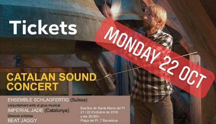 CampanersPi's tweet photo. An amazing fusion between @ImperialJadeRnR and the bells of @SantaMariadelPi played manually by Ensemble Schlagfertig.  Acoustically driven by the musician and Swiss composer Beat Jaggy that will fill the basilica with music..Tickets here https://t.co/3h4s6Z6cRg https://t.co/8eO8IYJbmG