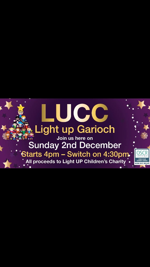 Our annual event Light Up Garioch is taking place on Saturday 2nd December at Oyne, behind Lil C’s, to raise money for @LUCC. More info on Facebook! #brighteningchildrenslives