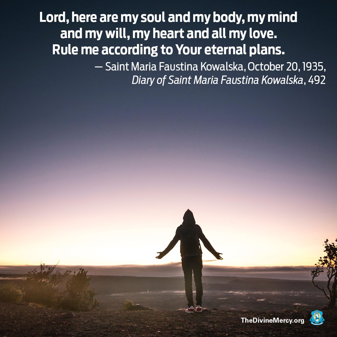 DivineMercy's tweet photo. Lord, have Your way in us! Father, into Your hands we entrust our very selves! Saint Faustina prayed this prayer 83 years ago today... #DivineProvidence #AbbaFather #Prayer #ThisDayInHistory #WeekendMercy https://t.co/S52w3LiCCA
