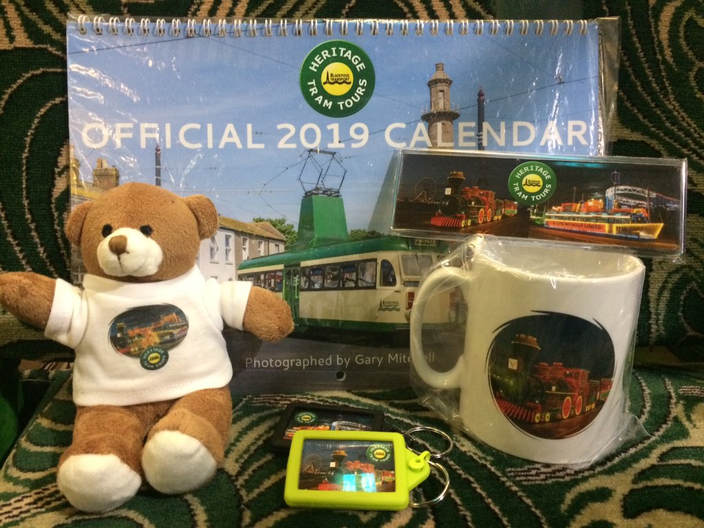 BplHeritageTram's tweet photo. We have many extra trams in service tonight so you shouldn't have to wait long for an Illuminations tour tonight. All of our conductors have our official souvenirs for sale. Our 2019 calendars are £6, mugs £5, teddy bears £4, fridge magnets £3 and keyrings £2. https://t.co/af2qyAQ7fi