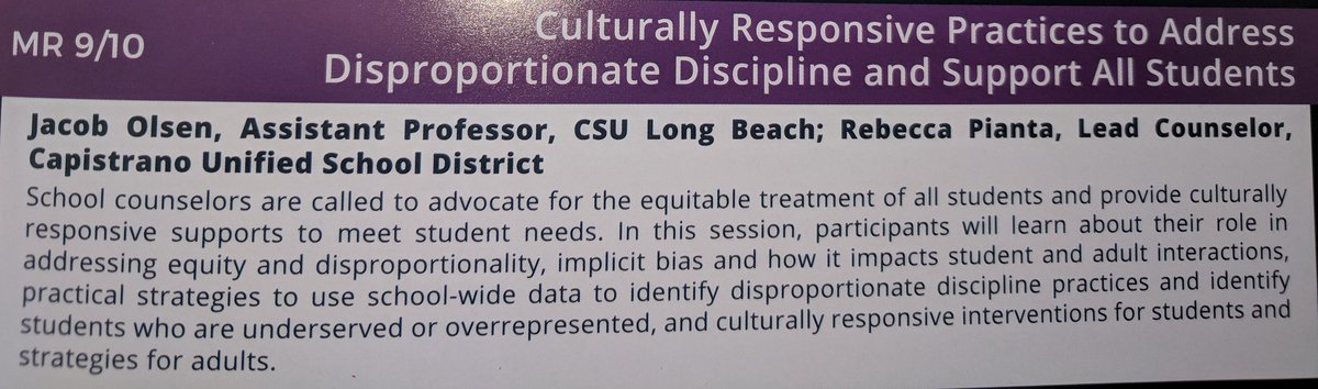 DrRebeccaPianta's tweet photo. Dr. Olsen and I presented on a topic very dear to my heart at the #CASC18 conference, Cultural Responsive Practices to Address Disproportionate Discipline and Support All Students #SocialJustice https://t.co/cTSEhqLKOd