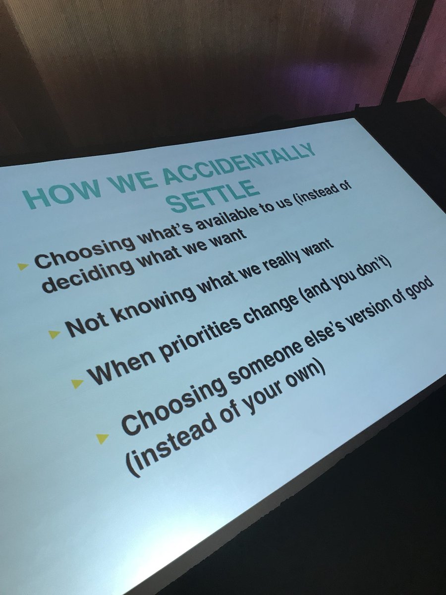 alexcharli's tweet photo. Big, hard yet simple ideas from @scottabarlow on ways we accidentally settle 🤔 #SuperwomanSummit https://t.co/Q4HDGq4SWW