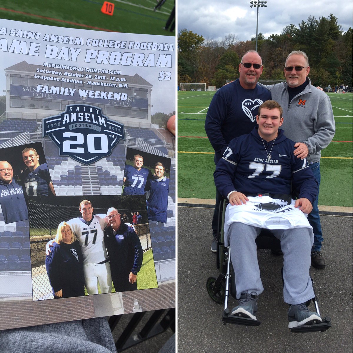 Jrudzinsky's tweet photo. Coach Mahoney with Connor Walker and his Dad at St. Anselm family weekend. https://t.co/RrrC59EuKE