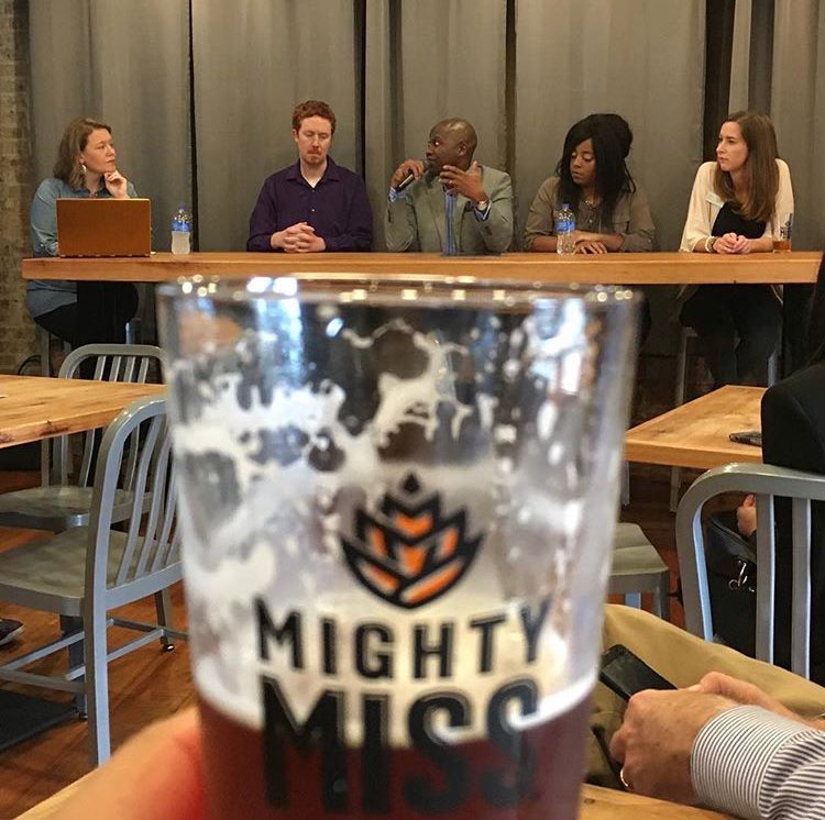 dearmarymarg's tweet photo. Great time at @mightymissbeer last night w @MSTODAYnews for Newsroom from the Taproom w @JonDelperdang of Greenville Renaissance Scholars, Greenville Mayor @ErrickDSimmons , @MPBOnline @alexandrawatts_ &amp; #MSTODAY @kdavistwelve discussing progress in the #rivercity https://t.co/wfWlMMzoBR