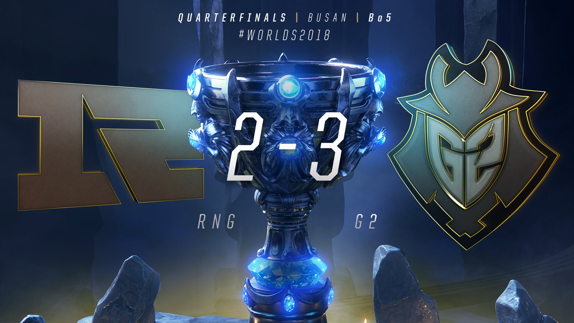 LoL Esports on X: WHAT A SERIES! @G2esports TAKE DOWN @RNGRoyal IN THE # WORLDS2018 QUARTERFINALS! #G2WIN  / X