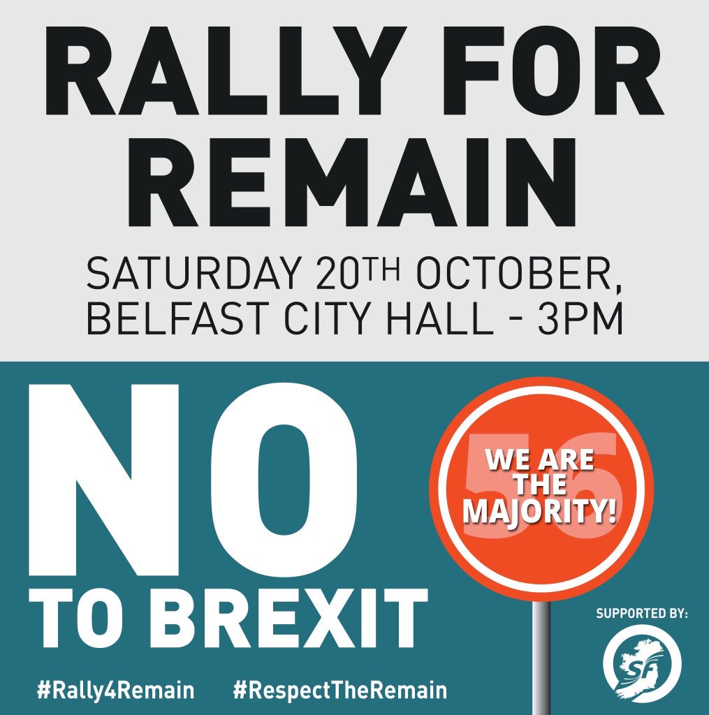 sinnfeinireland's tweet photo. Join the ‘Rally for Remain’ today at 3pm at Belfast City Hall. #RespectTheRemain #Rally4Remain https://t.co/ooPY6VDxcn