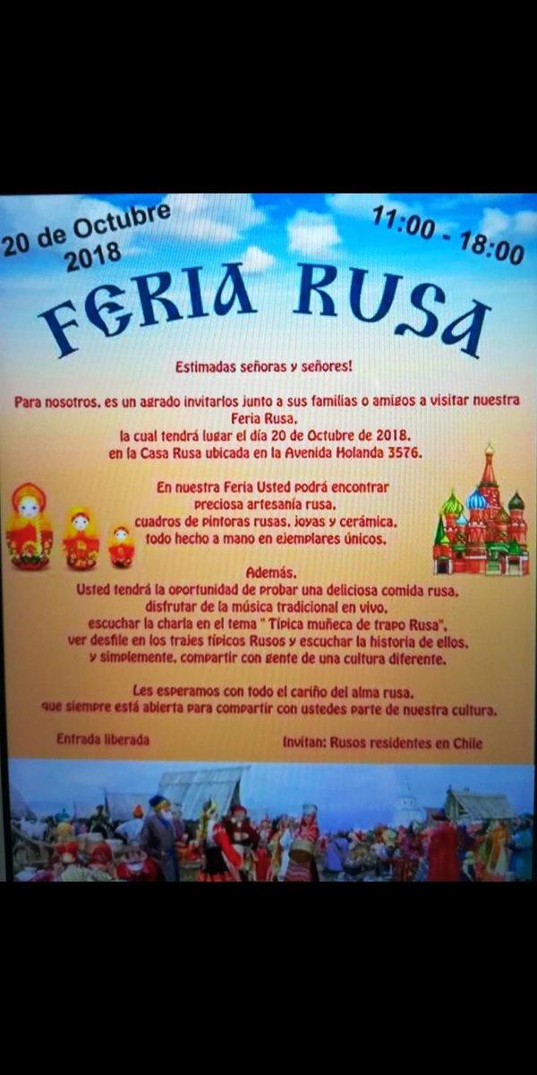 Pastisens's tweet photo. Hoy!! Feria Rusa en la Casa Rusa,  por si quieren conocer más de esa bella cultura 😊 https://t.co/IkfVAJEDaM