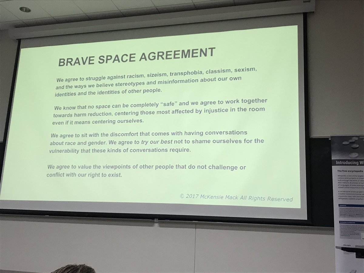 The Brave Space Agreement from <a href="/WikiConNA/">WikiConference NA</a> keynote speaker <a href="/mckensiemack/">McKensie Mack 🐰</a> #WikiconferenceNA